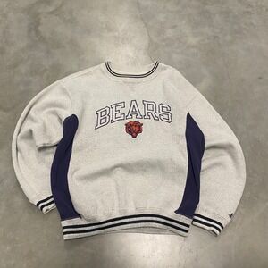 Vintage Logo Athletic Chicago Bears NFL Sweatshirt Gray Navy Mens Large L 90s